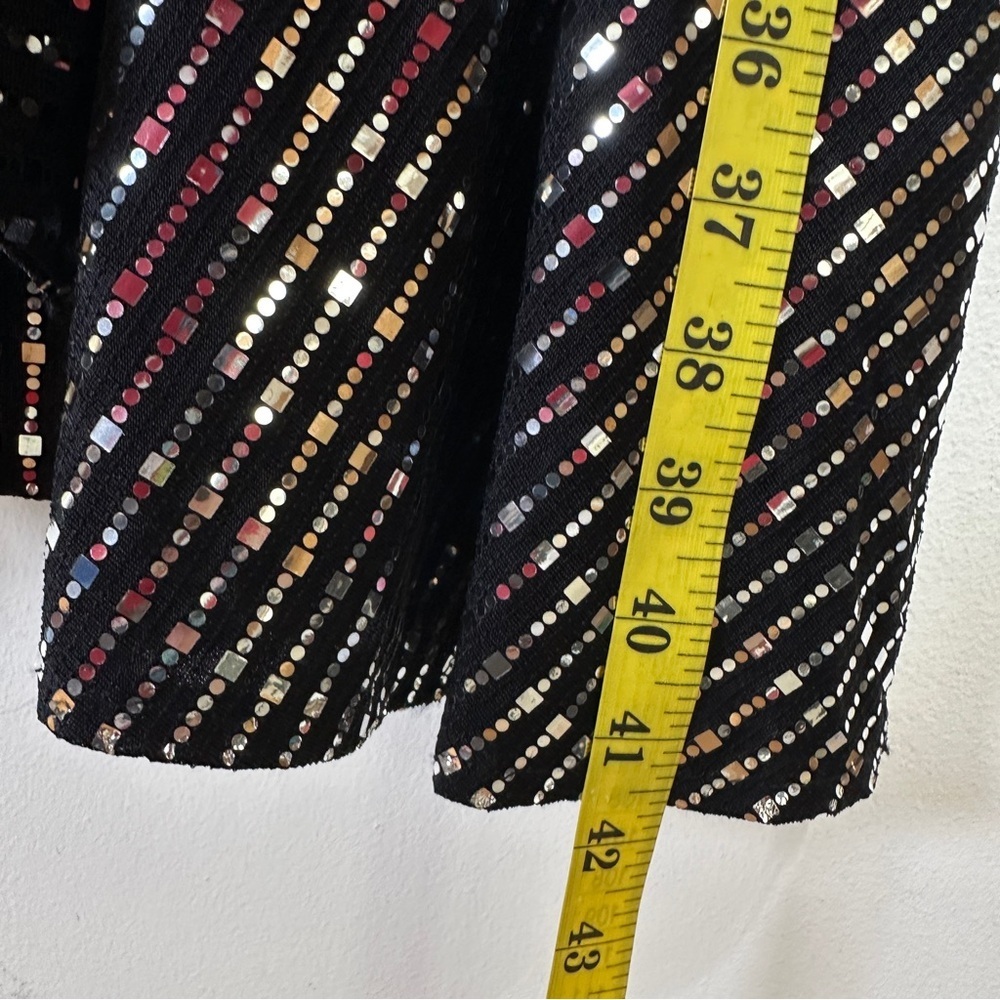 Black & Silver Embellished Faux Wrap Midi Dress Long Sleeve Shimmer Party Dress - Picture 12 of 14